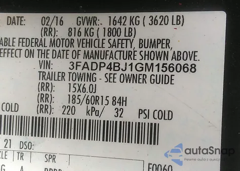 2016 Ford Fiesta Se из США, поврежденный, VIN 3FADP4BJ1GM156068